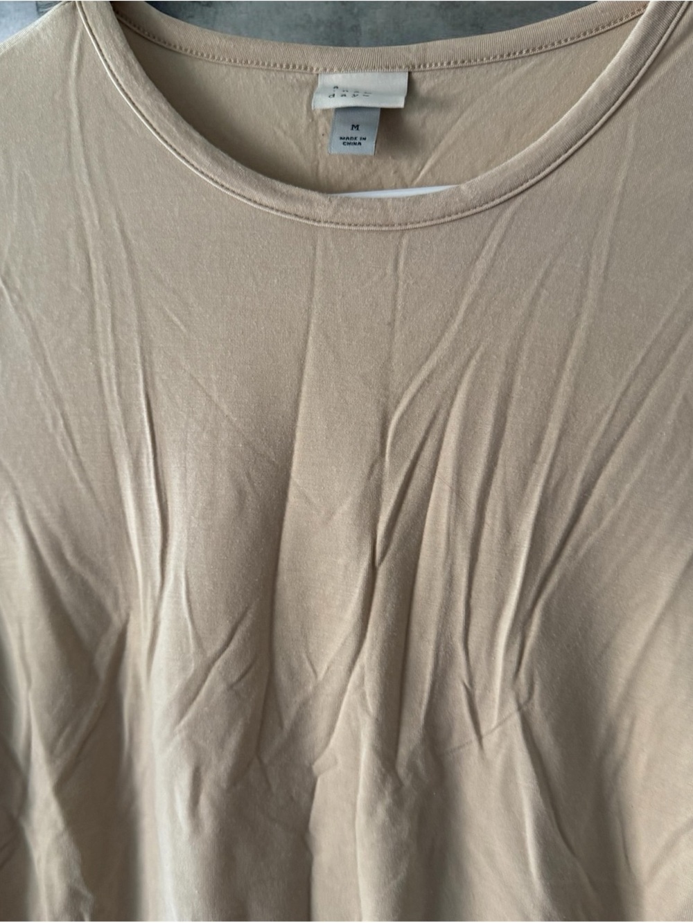 A New Day Tan Nude Side Ruched Short Sleeve Tee Shirt Size M - Picture 3 of 5